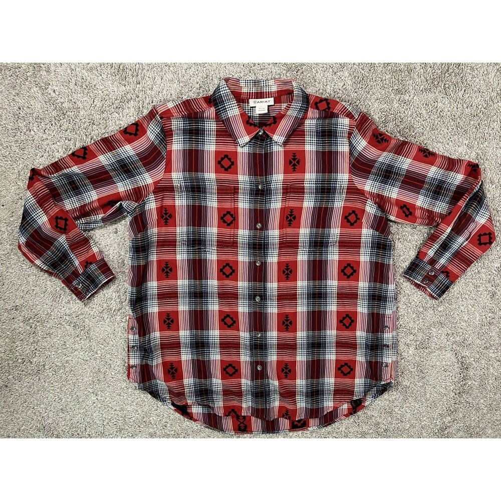 Ariat Plaid Aztec Button Up Western Shirt Side Buttons  Womens XL